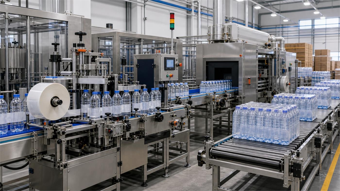 Automatic labeling and shrink wrapping section for bottled water packs